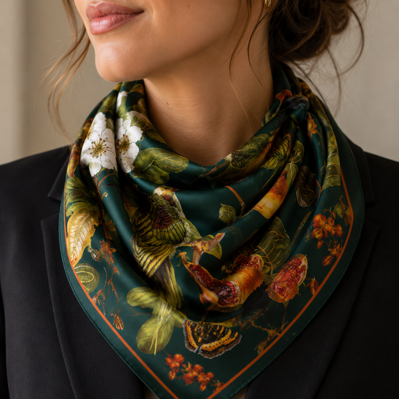 100% Silk Scarf-Emerald Parrot