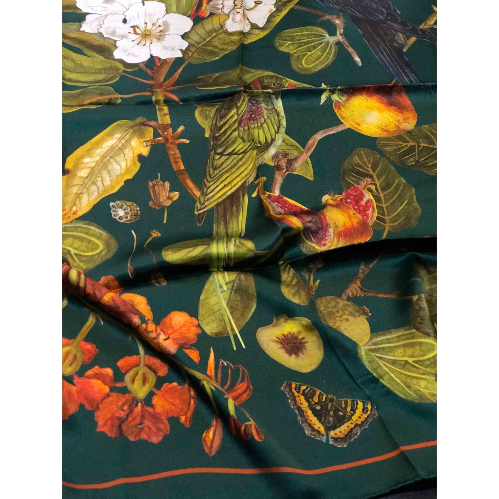 100% Silk Scarf-Emerald Parrot