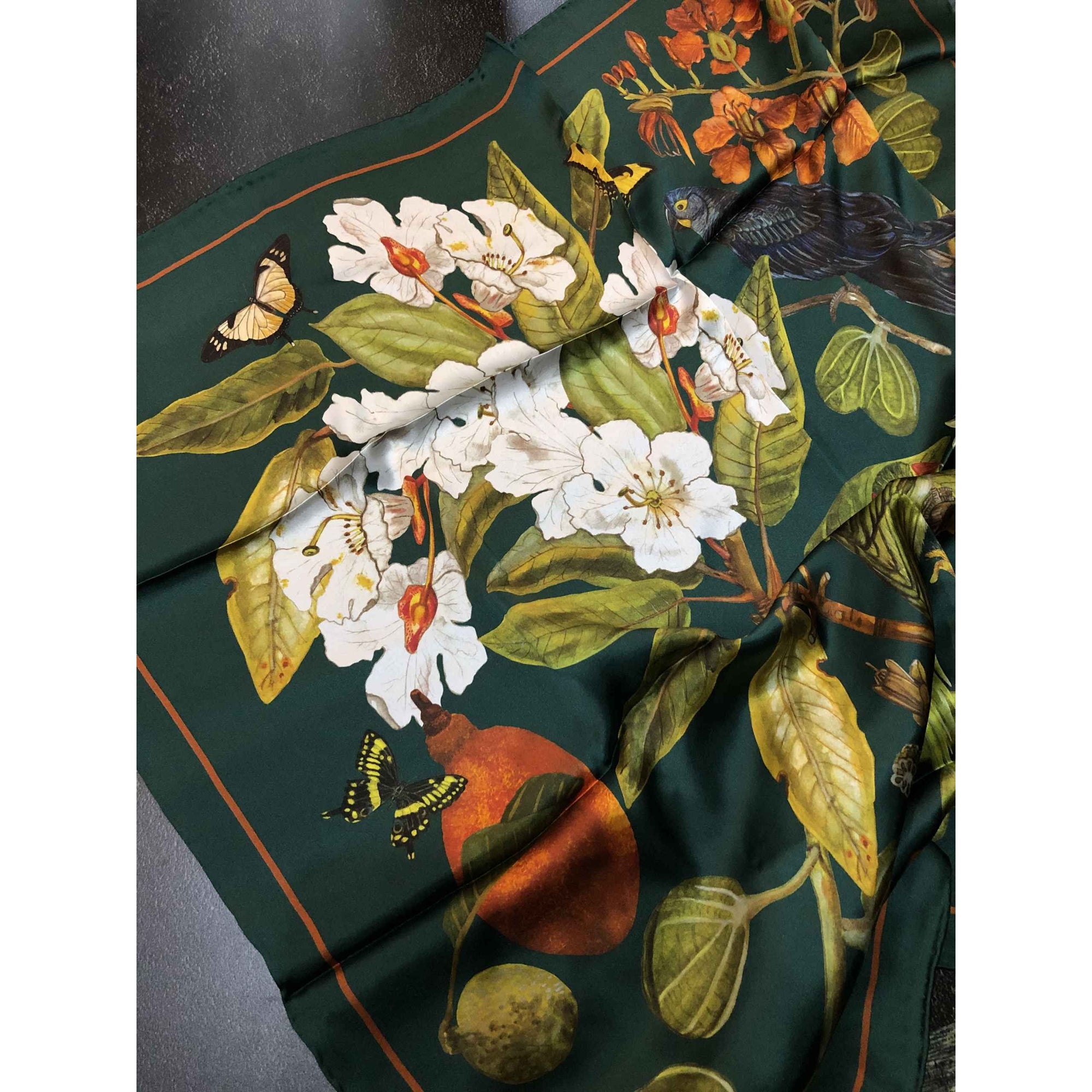100% Silk Scarf-Emerald Parrot