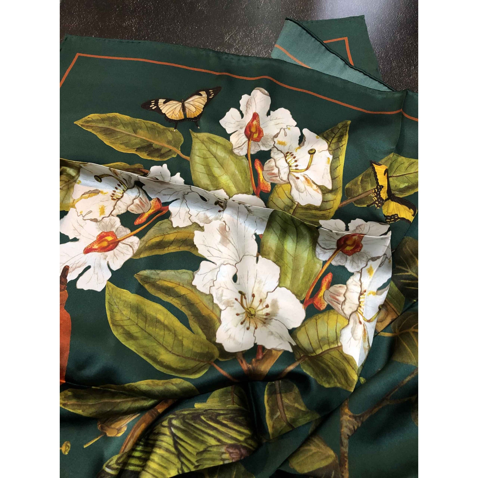 100% Silk Scarf-Emerald Parrot