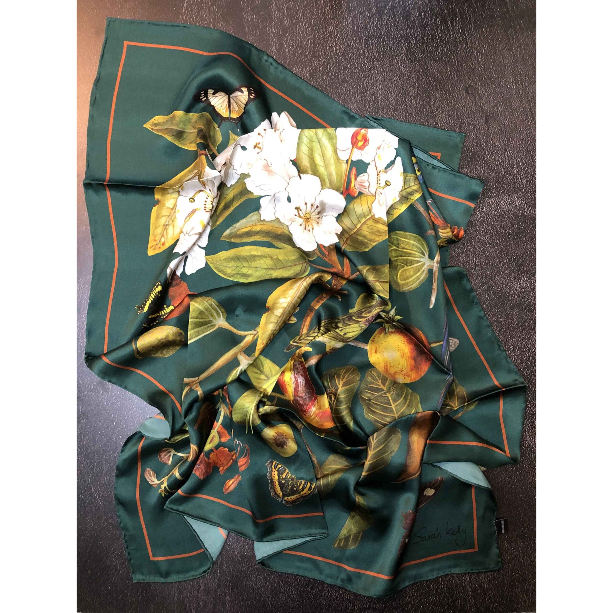 100% Silk Scarf-Emerald Parrot